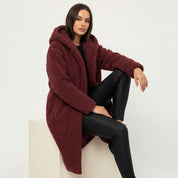 Warme lange teddy damesmantel met luxe fleecevoering