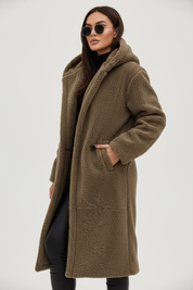 Warme lange teddy damesmantel met luxe fleecevoering