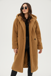 Warme lange teddy damesmantel met luxe fleecevoering