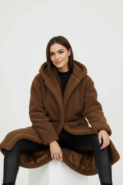 Warme lange teddy damesmantel met luxe fleecevoering