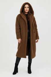 Warme lange teddy damesmantel met luxe fleecevoering