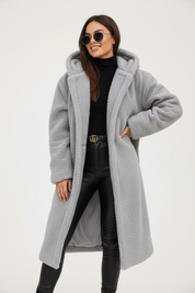 Warme lange teddy damesmantel met luxe fleecevoering