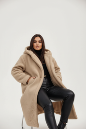 Warme lange teddy damesmantel met luxe fleecevoering