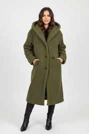 Warme lange teddy damesmantel met luxe fleecevoering