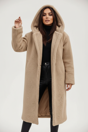 Warme lange teddy damesmantel met luxe fleecevoering