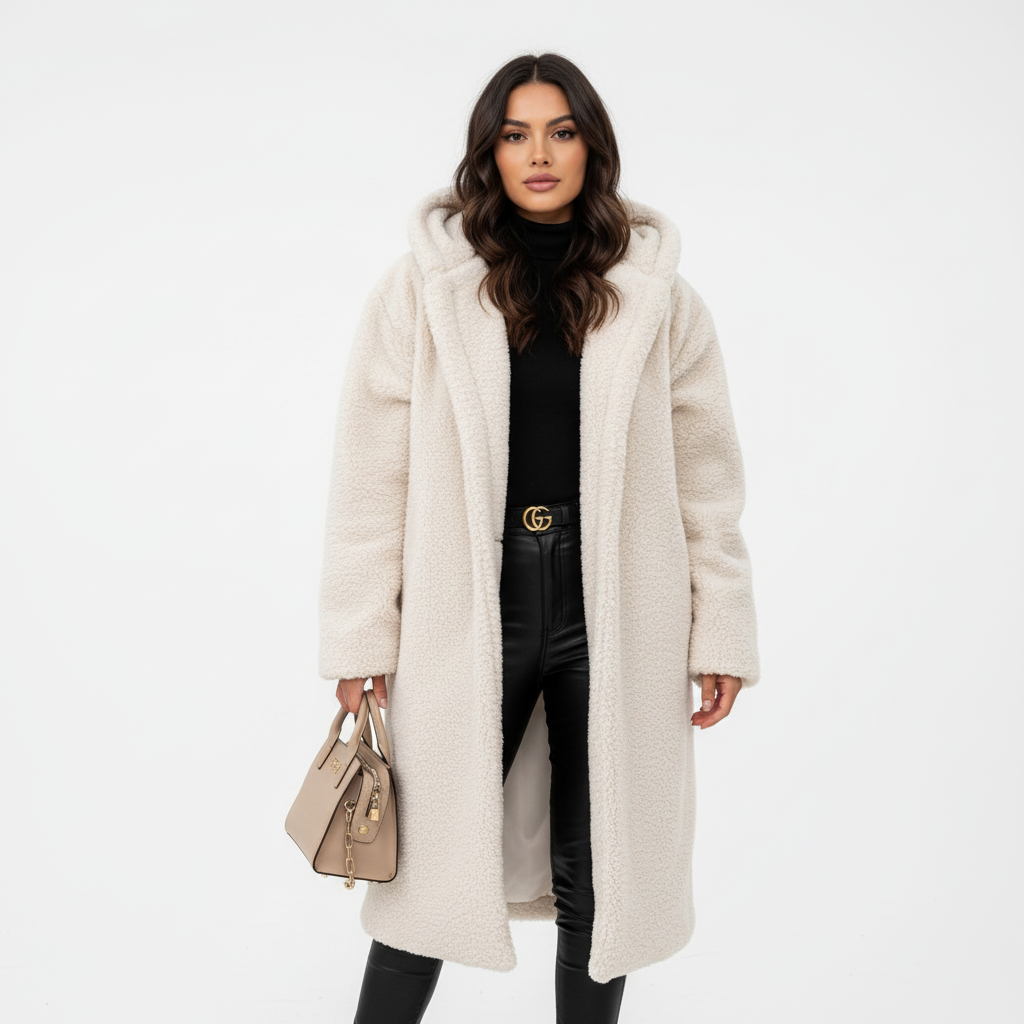 Warme lange teddy damesmantel met luxe fleecevoering