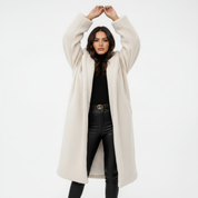 Warme lange teddy damesmantel met luxe fleecevoering