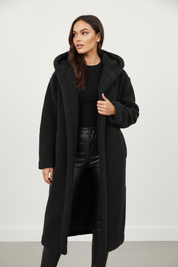 Warme lange teddy damesmantel met luxe fleecevoering