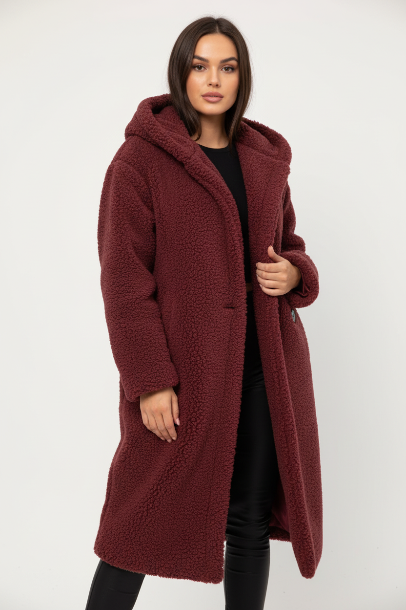Warme lange teddy damesmantel met luxe fleecevoering