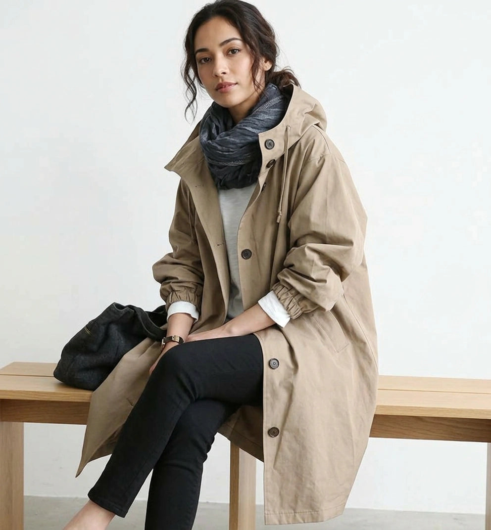 Waterafstotende lange dames trenchcoat