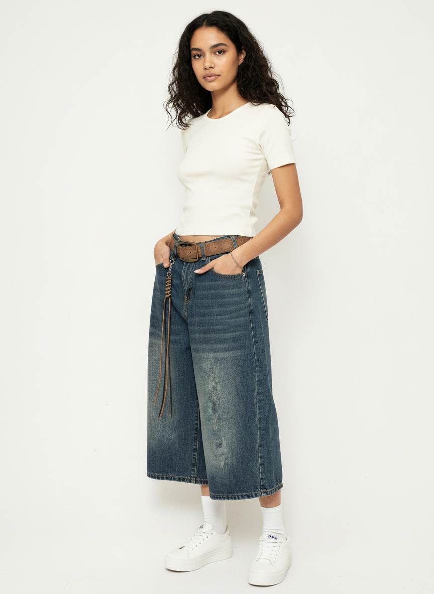 Wide-leg denim culotte dames – Rebel