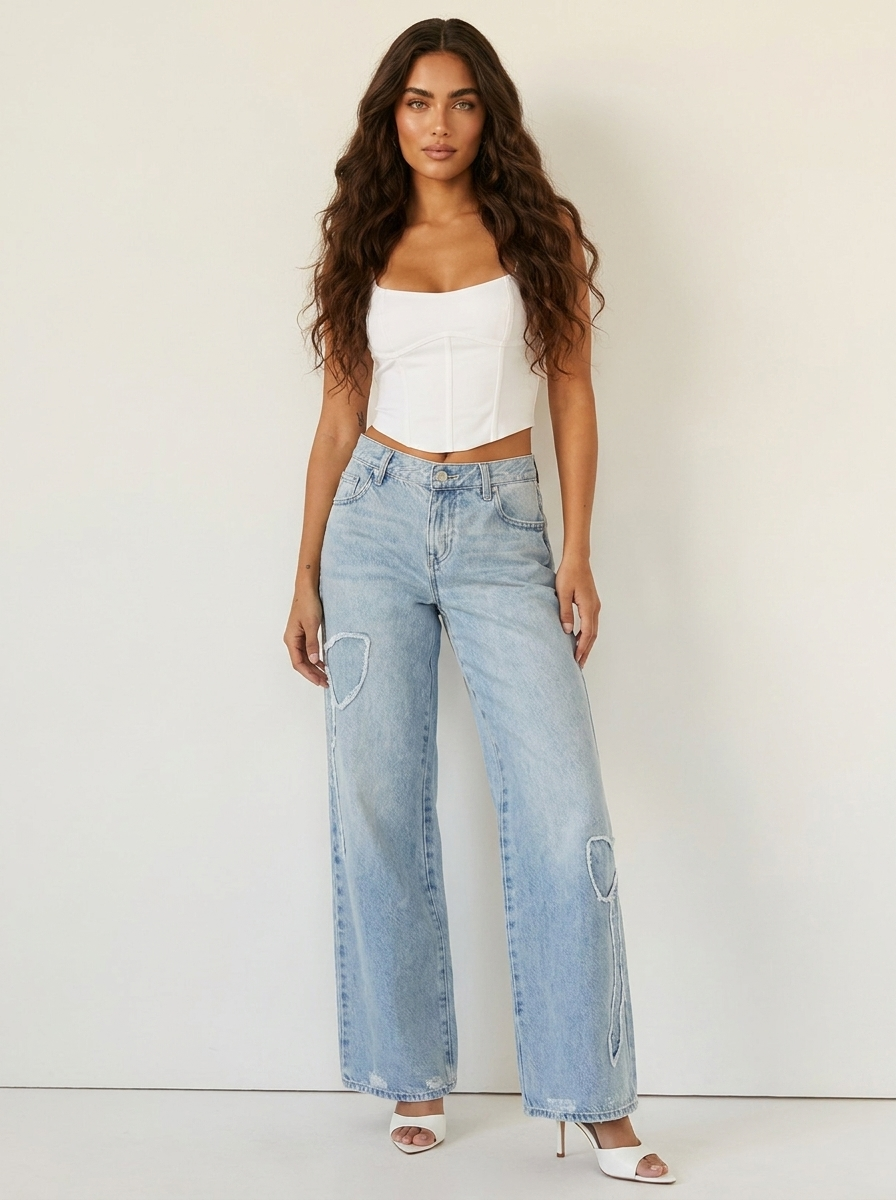 Wide leg jeans met denim details - Nova