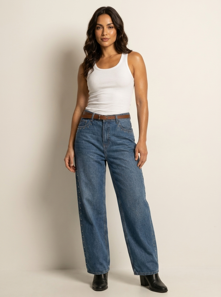 Wide leg jeans met studs - Vivid