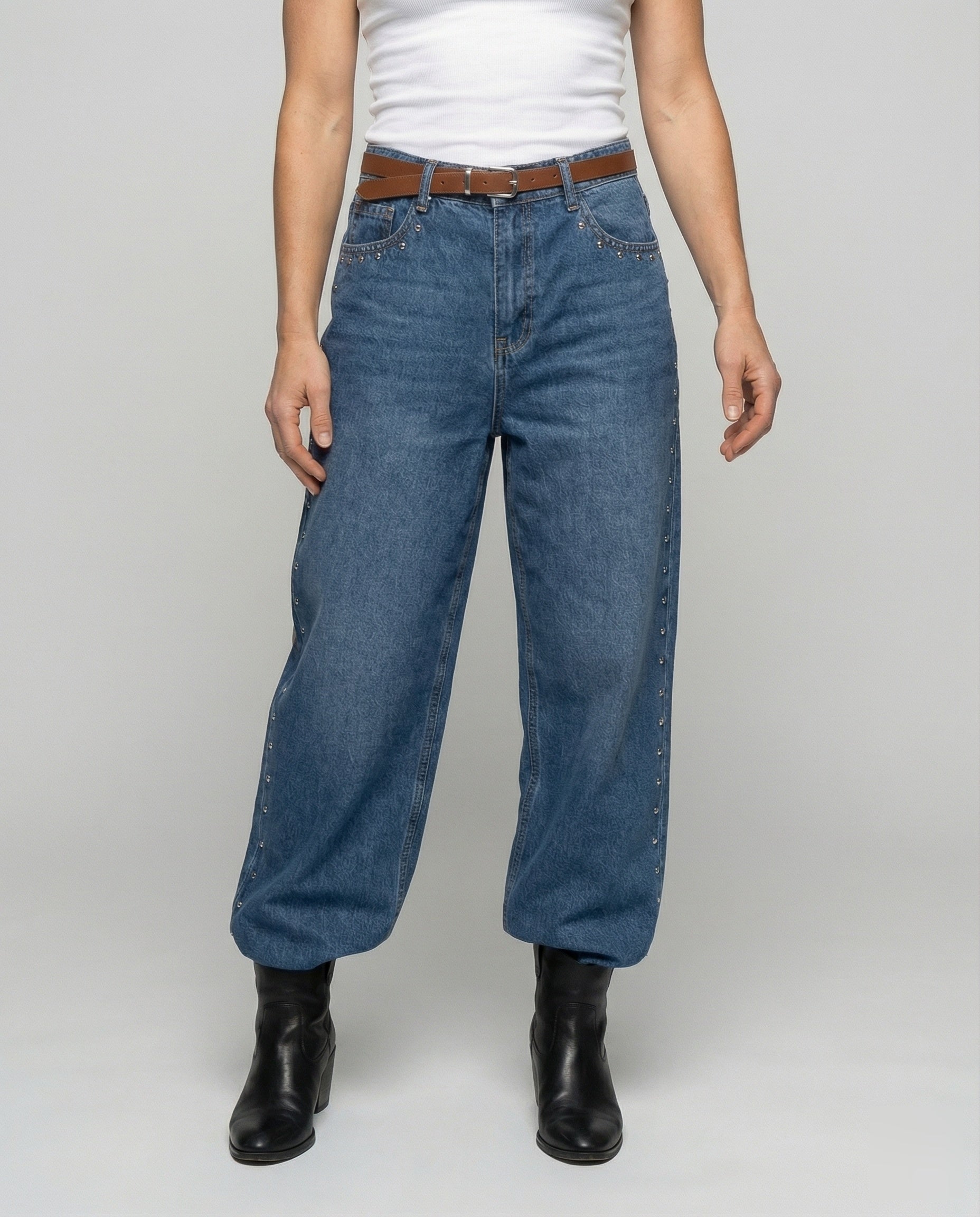 Wide leg jeans met studs - Vivid