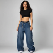 Wide leg dames cargo jeans – Sienna