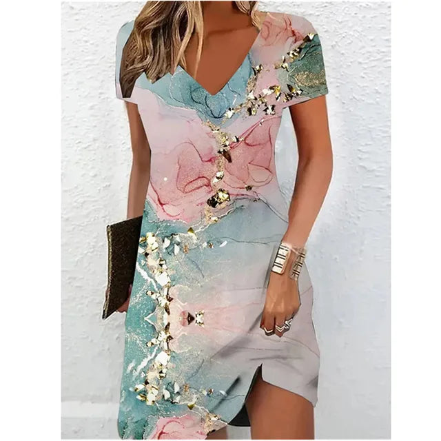 V-hals jurk met opvallende print - Jade