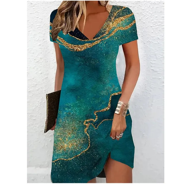 V-hals jurk met opvallende print - Jade
