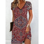 V-hals jurk met opvallende print - Jade