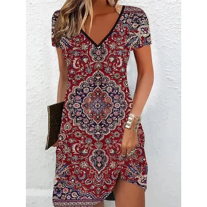 V-hals jurk met opvallende print - Jade