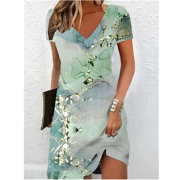 V-hals jurk met opvallende print - Jade