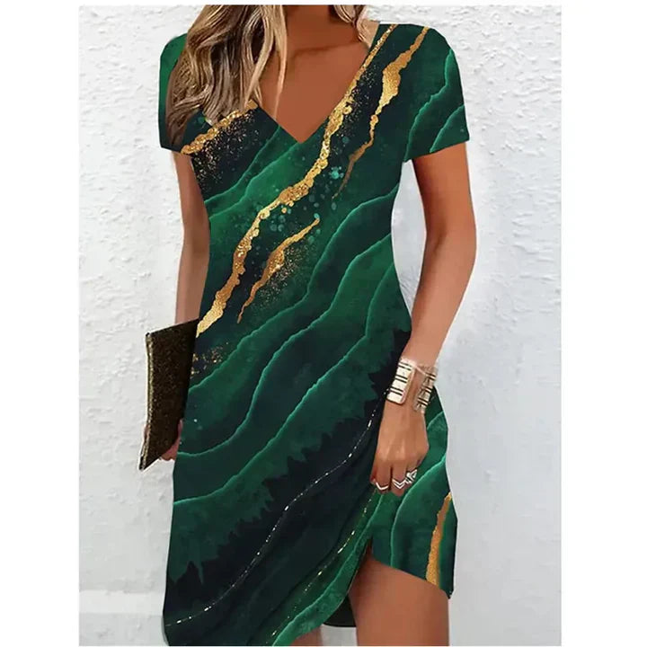 V-hals jurk met opvallende print - Jade