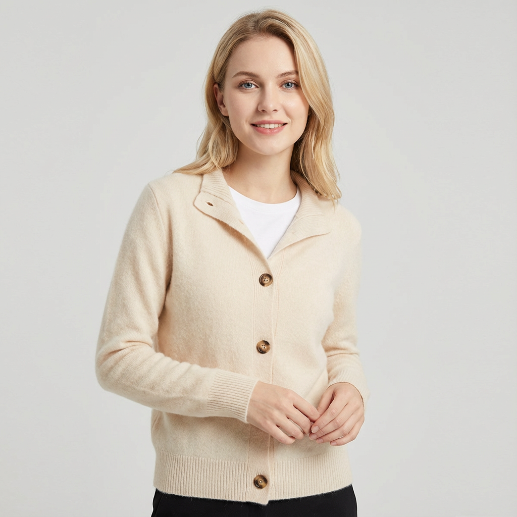 Zacht gebreid damesvest met knoopsluiting