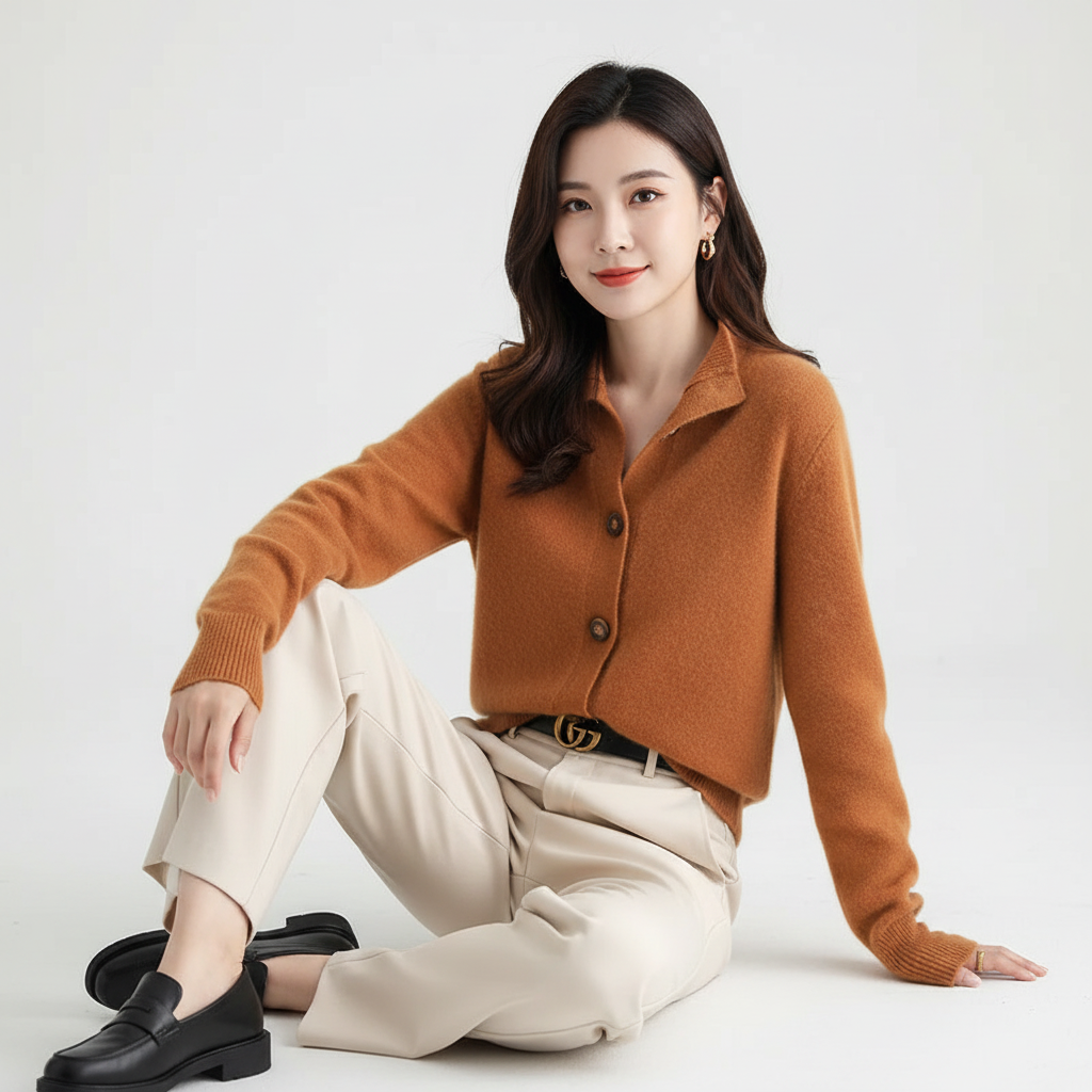 Zachte gebreide dames cardigan met knopen en kraag