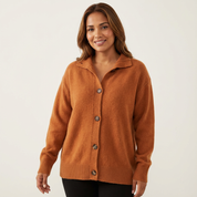 Zachte gebreide dames cardigan met knopen en kraag