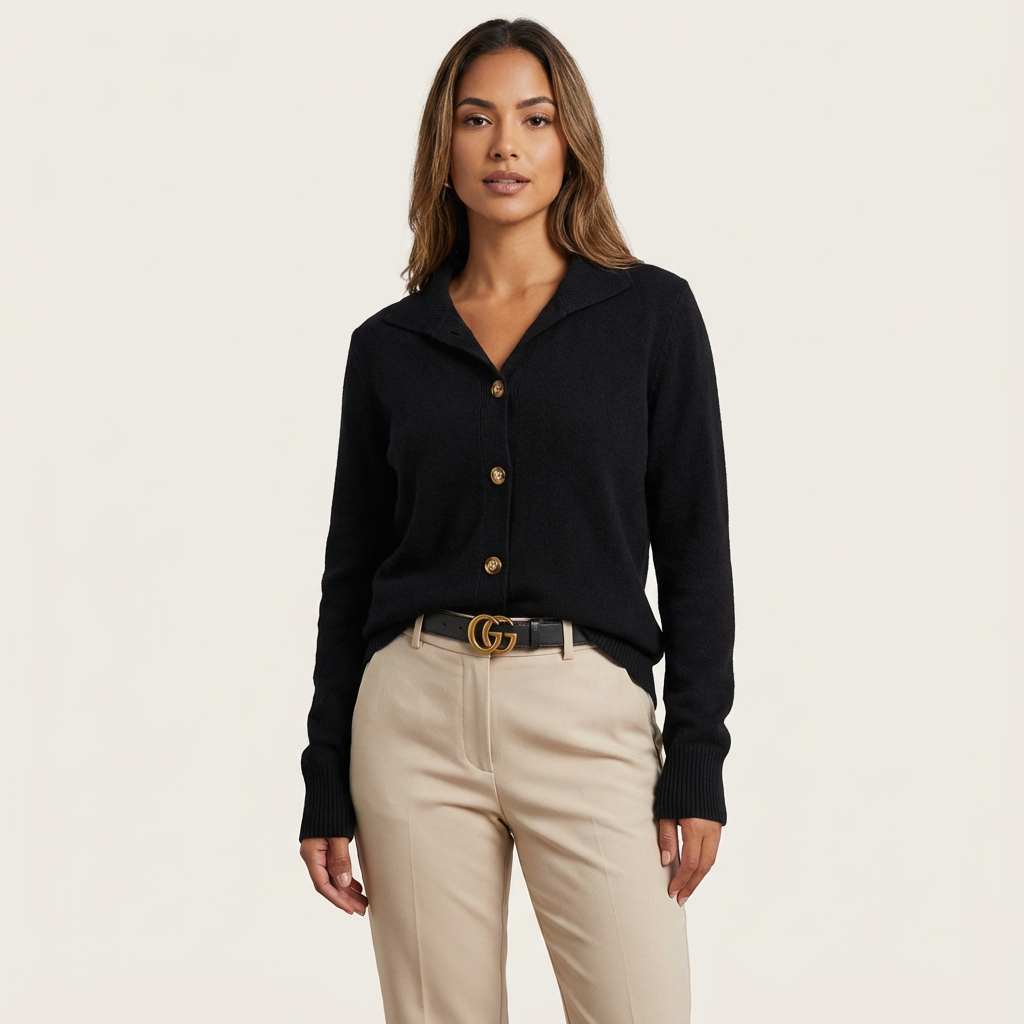 Zachte gebreide dames cardigan met knopen en kraag