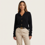 Zachte gebreide dames cardigan met knopen en kraag