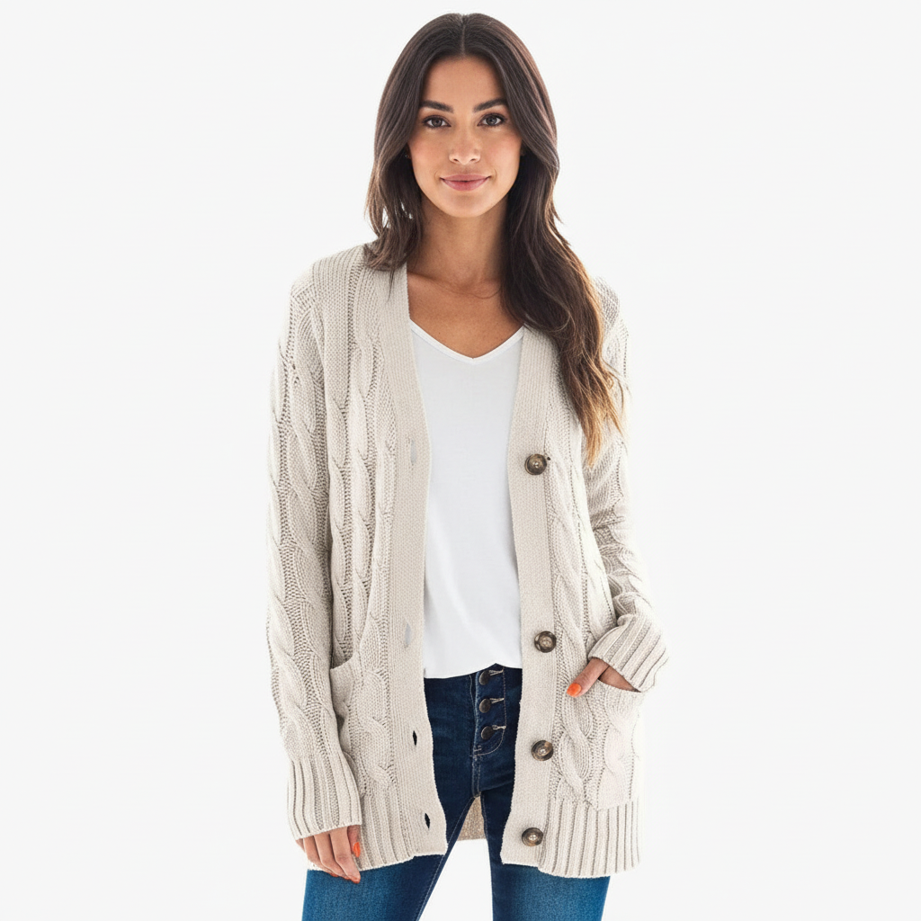 Zachte kabelgebreide damescardigan