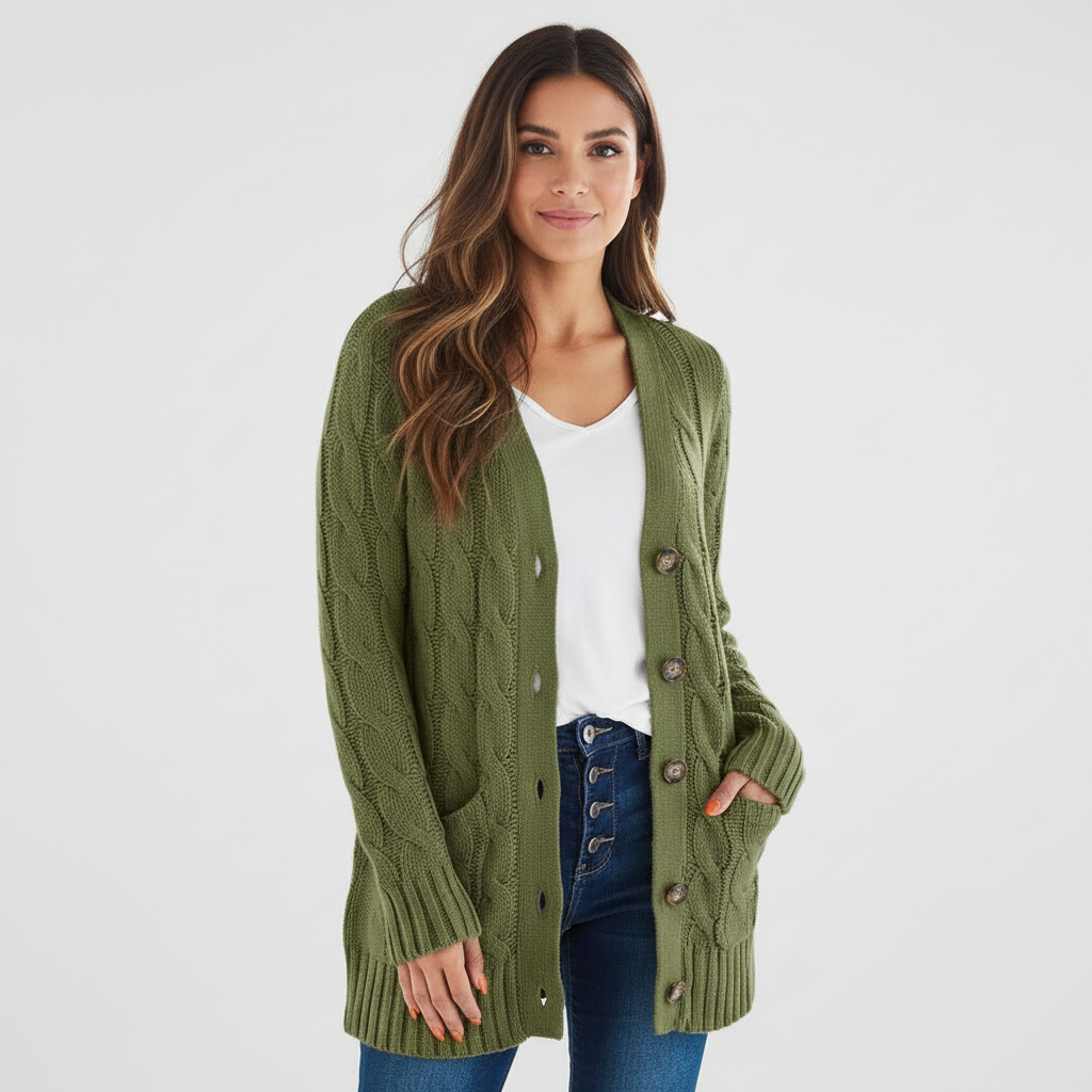 Zachte kabelgebreide damescardigan