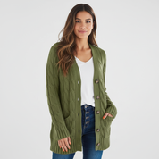 Zachte kabelgebreide damescardigan