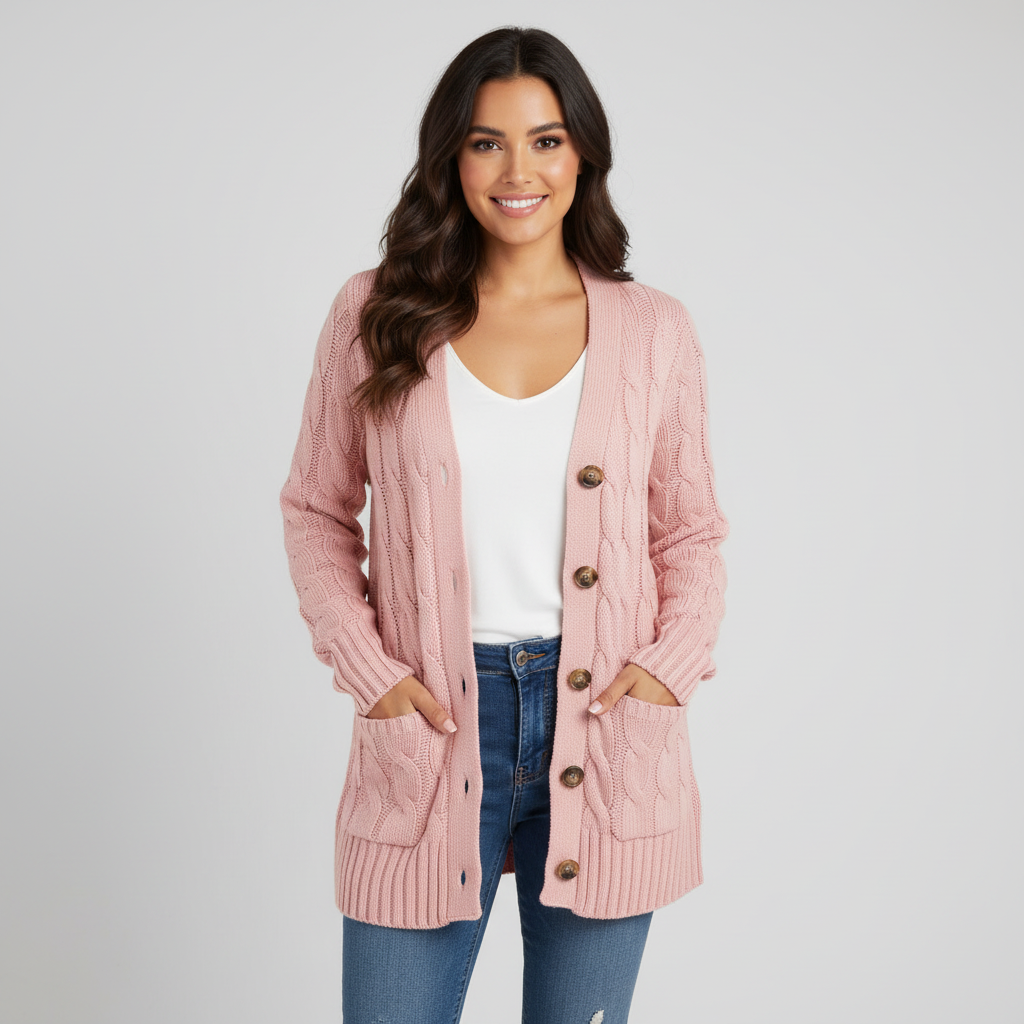 Zachte kabelgebreide damescardigan