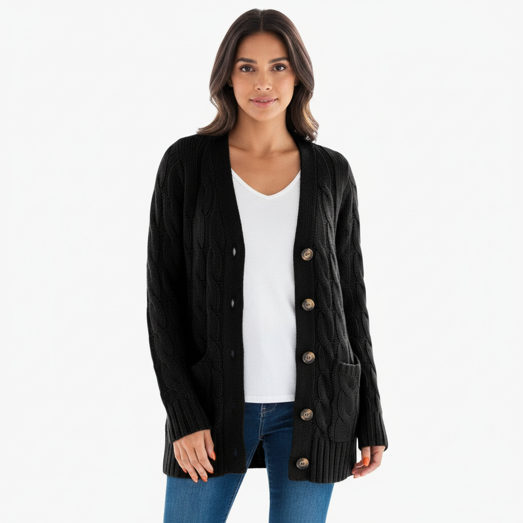 Zachte kabelgebreide damescardigan