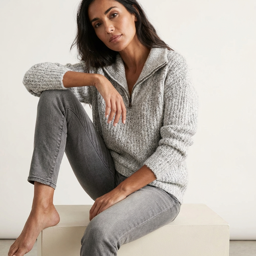 Zachte dames trui met halve rits – Desi