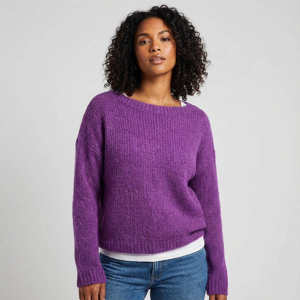 Zachte effen dames woltrui met ronde hals