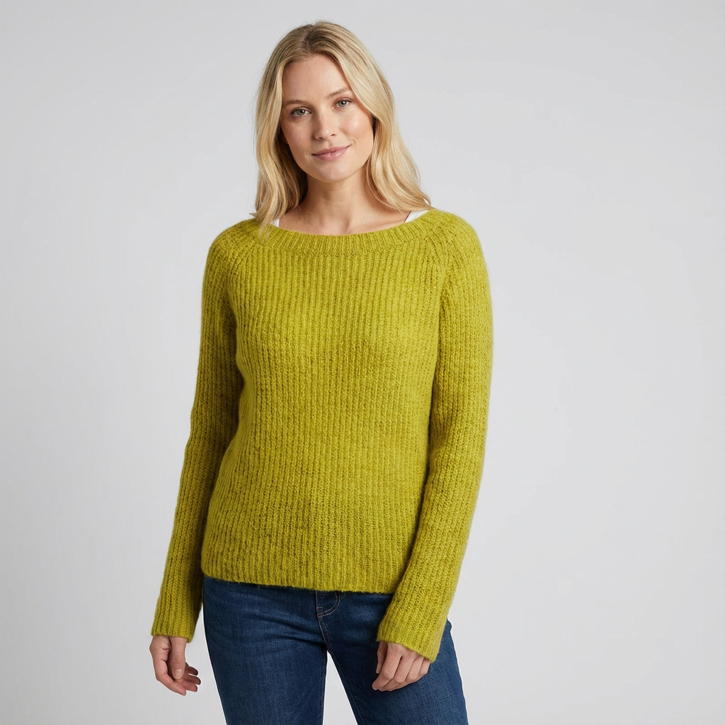 Zachte effen dames woltrui met ronde hals