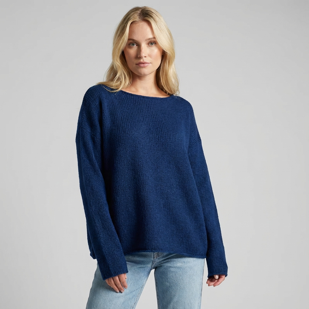 Zachte effen dames woltrui met ronde hals