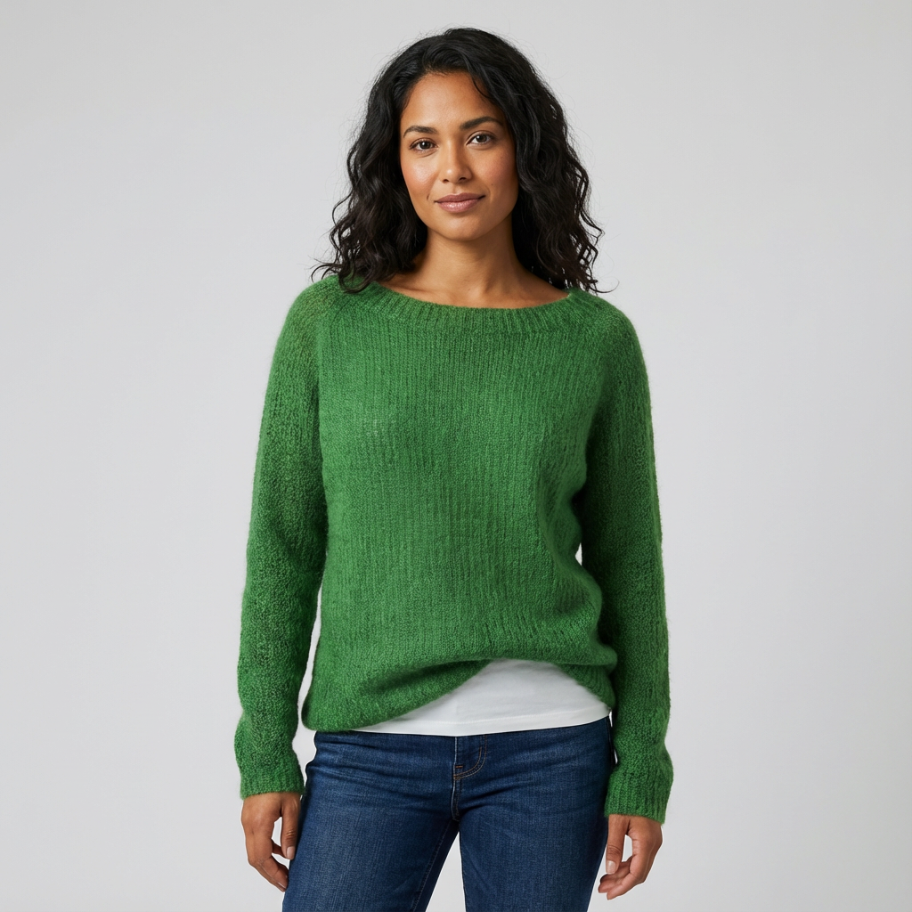 Zachte effen dames woltrui met ronde hals