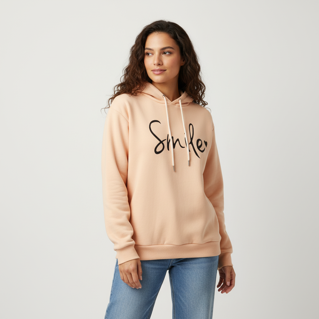 Zachte fleece dameshoodie met positieve print