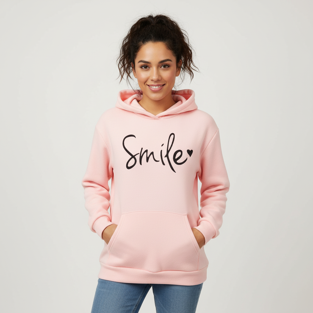 Zachte fleece dameshoodie met positieve print