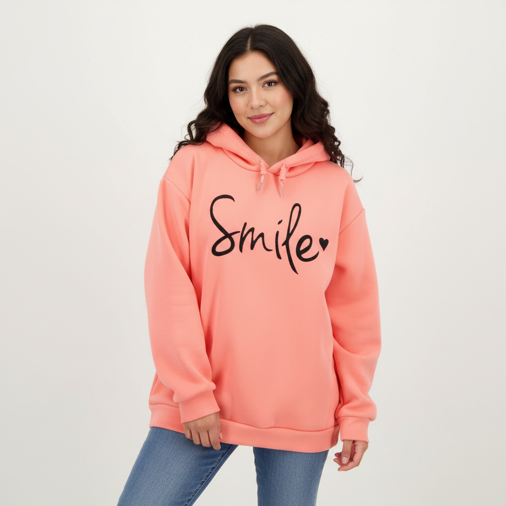 Zachte fleece dameshoodie met positieve print