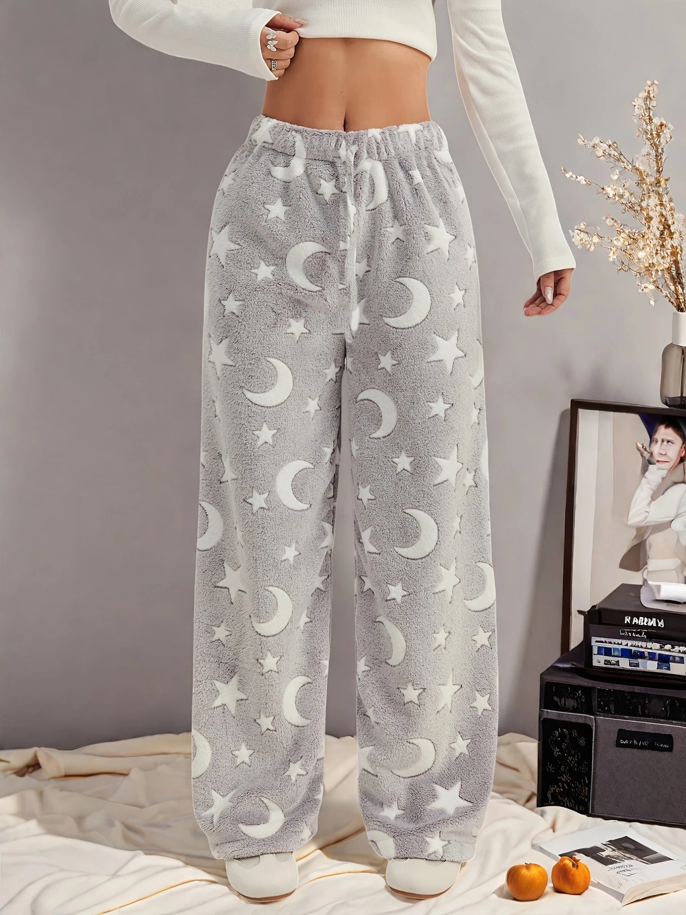 Zachte fleece lounge broek met print – Luna