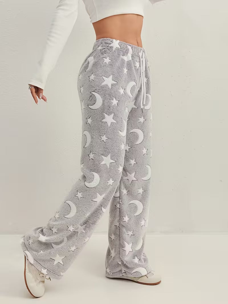 Zachte fleece lounge broek met print – Luna