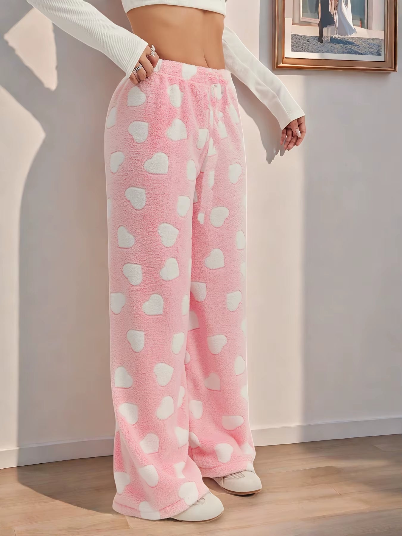 Zachte fleece lounge broek met print – Luna