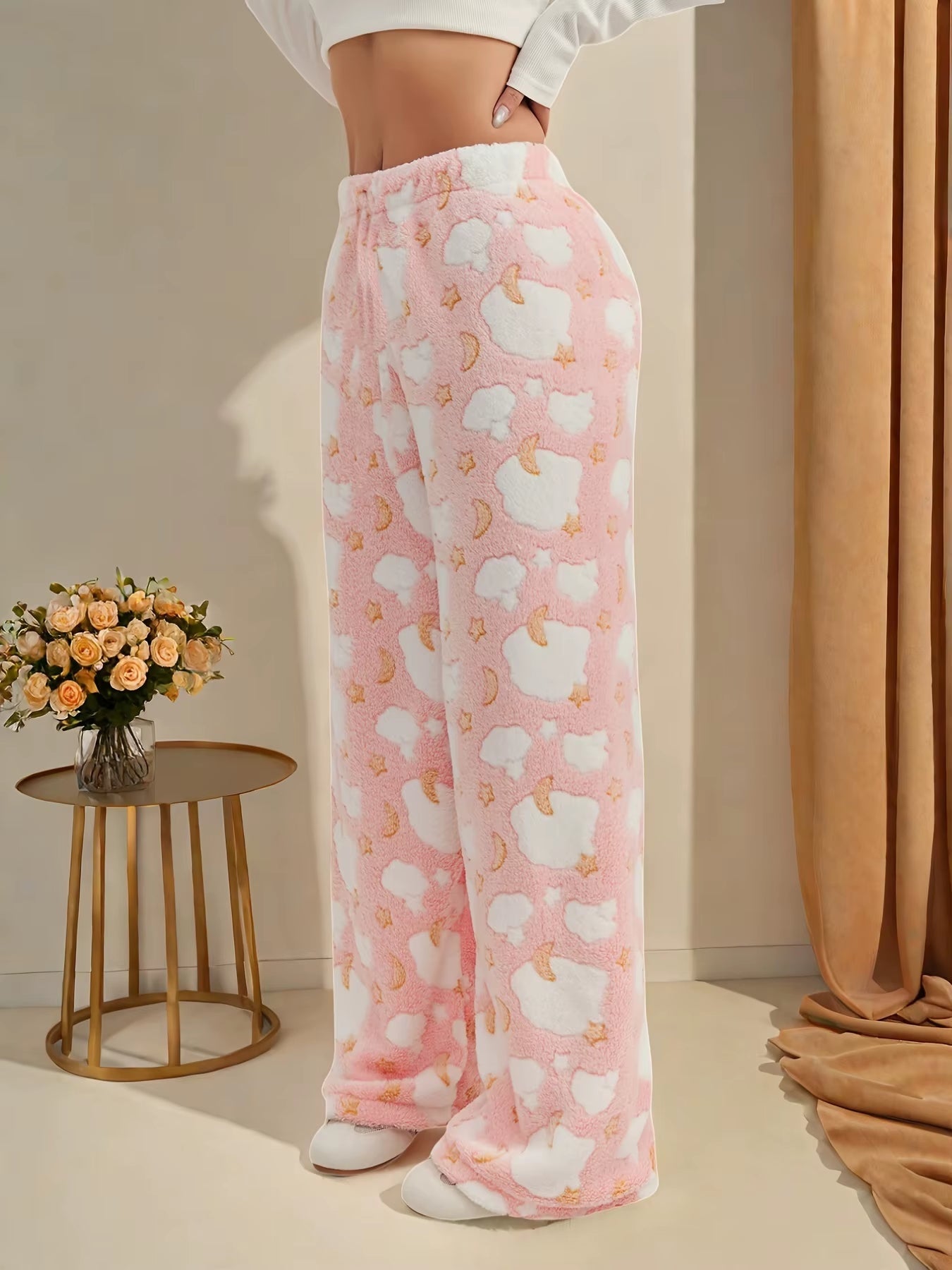 Zachte fleece lounge broek met print – Luna