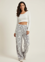 Zachte fleece lounge broek met print – Luna