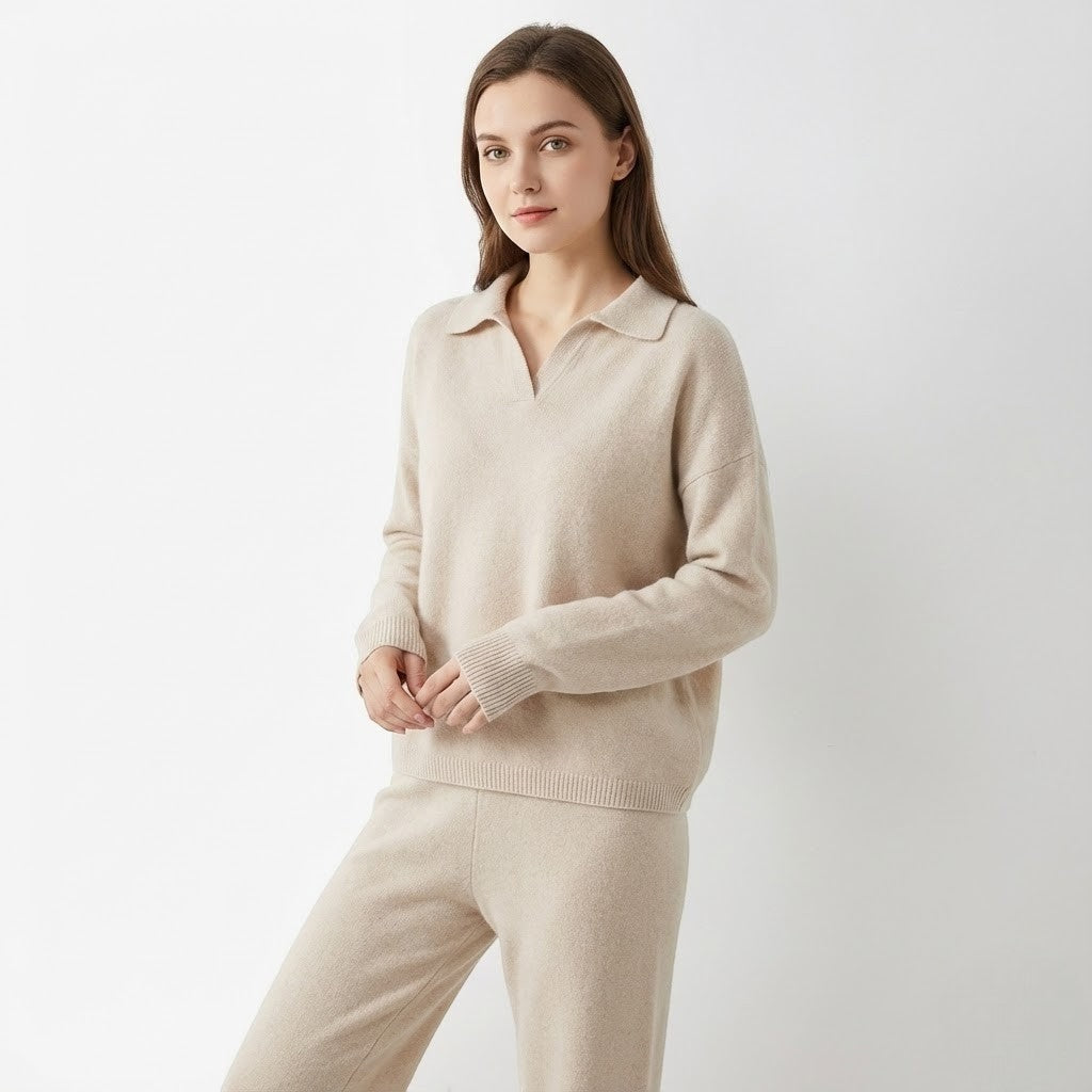 Zachte gebreide tweedelige dames loungewear set