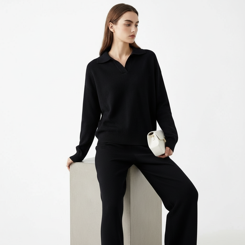 Zachte gebreide tweedelige dames loungewear set